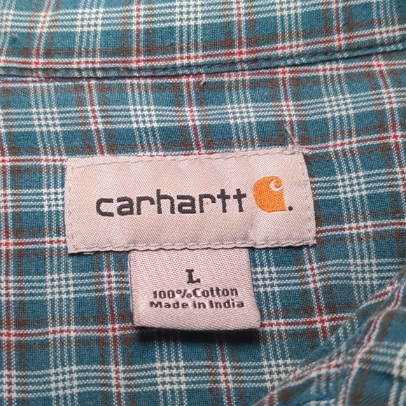 Men's Carhartt Blue Plaid Button Down Collared Long Sleeve Shirt Size Large - Picture 10 of 13